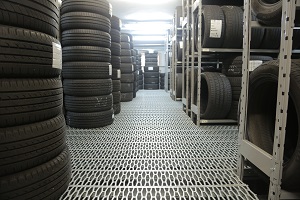 tires stacked in a store