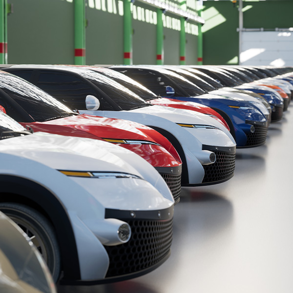Cars lined up in garage