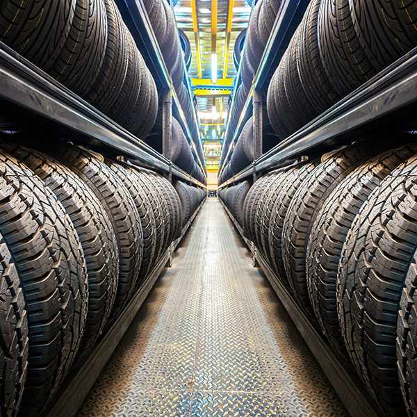 Car tires at warehouse