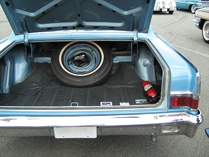 Classic car trunk with spare tire