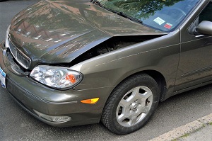 a car's damaged bonnet