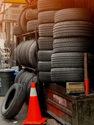 tires stacked in a store